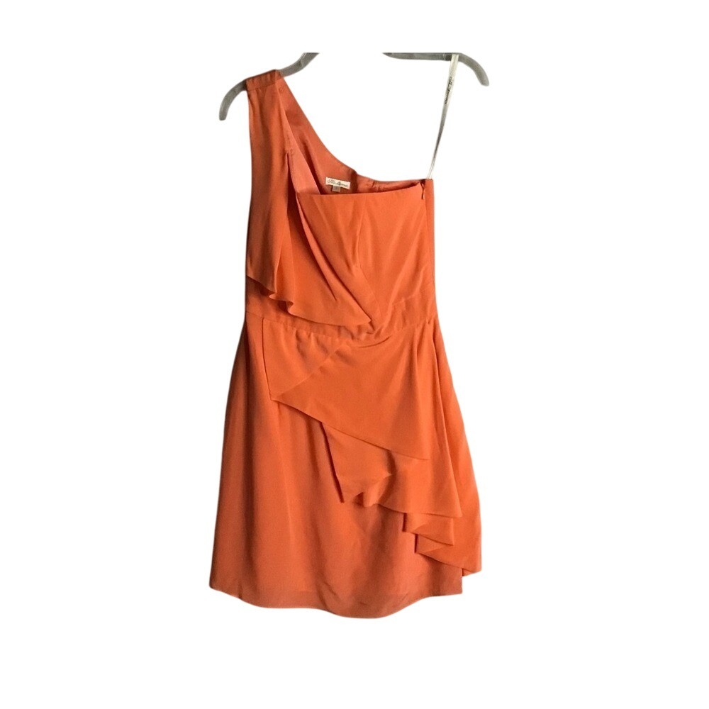 Shoshanna Womens One Shoulder Mini Shift Dress Coral Silk Pleated Size‎ 2 Small